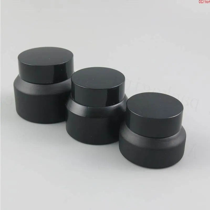 New Design 200 x 15G 30G 50G Frost Cream Glass Jar With Black Lids white Seal Container Cosmetic Packaging, 15ml Potgood Guain