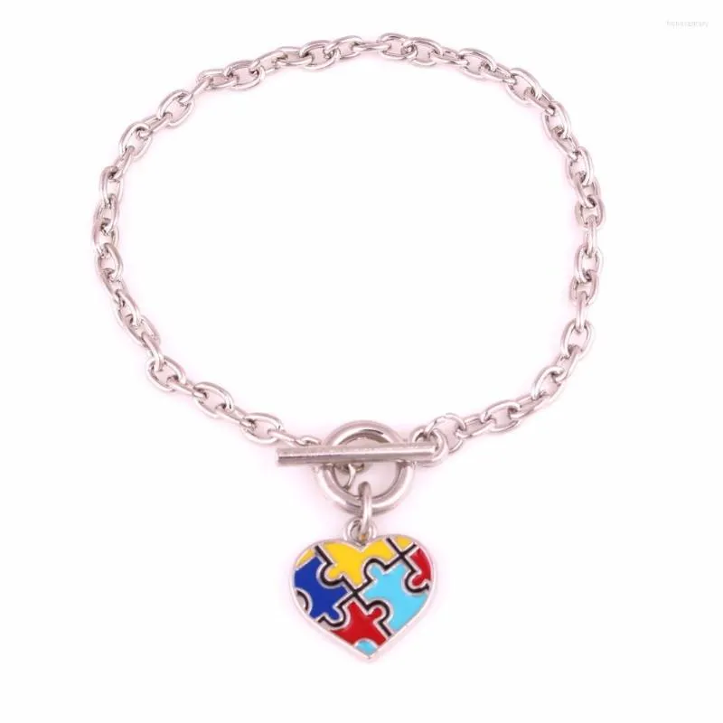 Charm Bracelets Drop Autism Awareness Jewelry Zinc With Multi Enamel Hope Heart Puzzle Piece Toggle OT