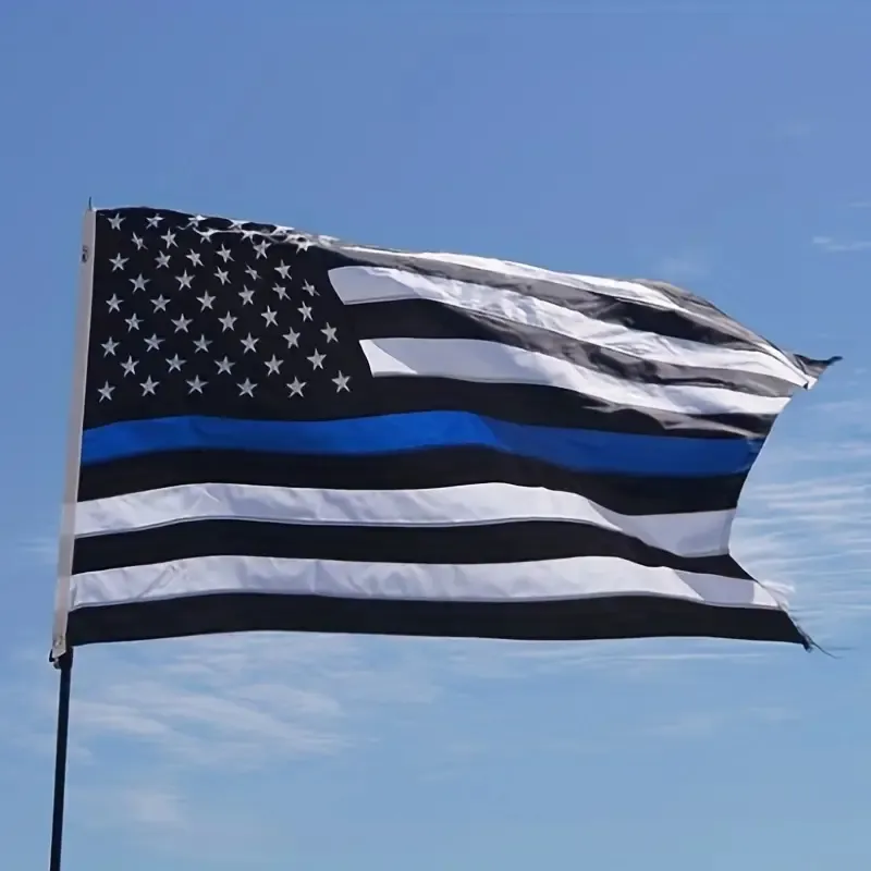 1PC、薄い青い線の旗5x3ft-警察アメリカンブルーライフマター刺繍星フラグバナー2つの耐久性のある真鍮グロメット、法執行官への贈り物
