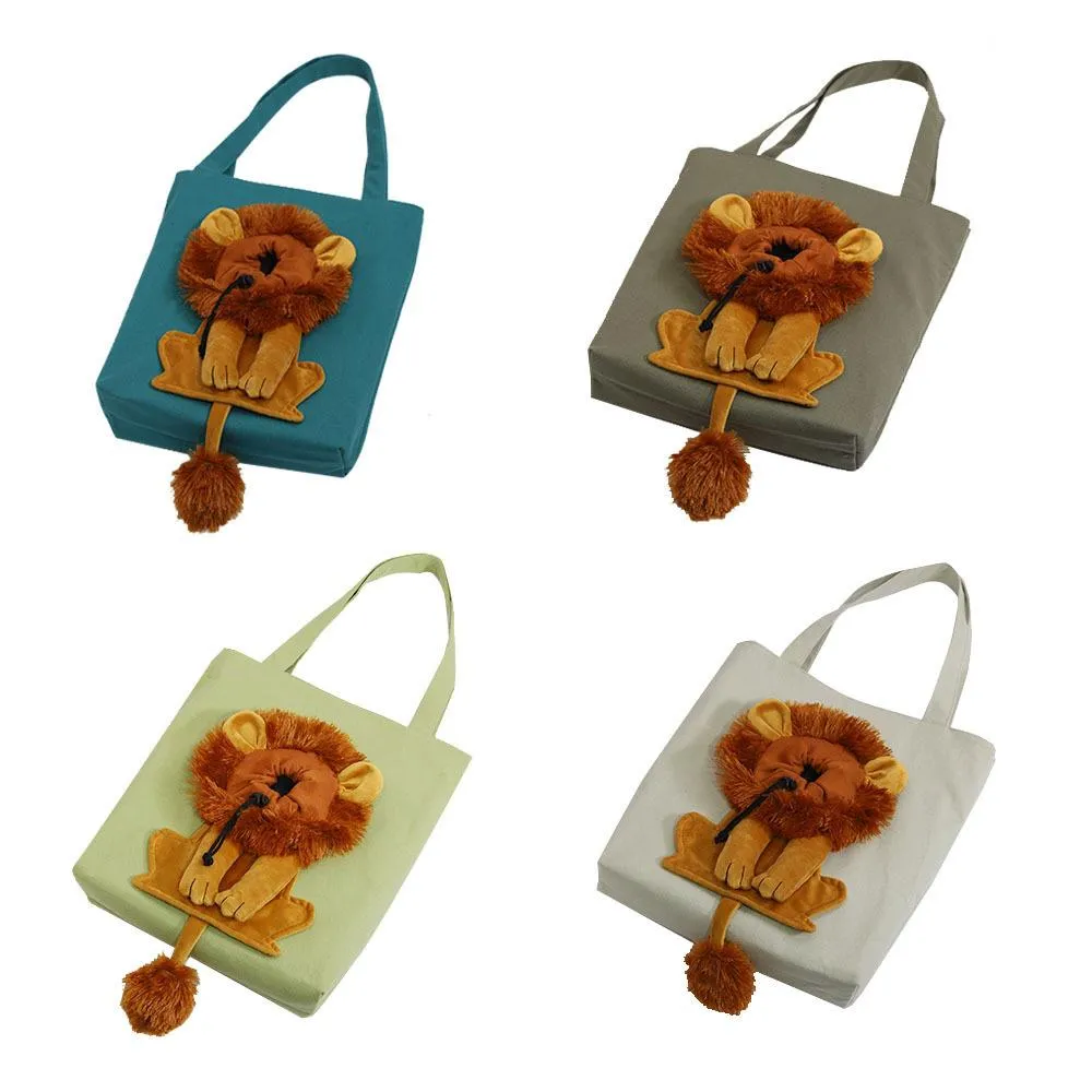 Poussettes Sac en toile pour animaux de compagnie Sac de transport Sac à bandoulière en forme de lion Chats et chiens Sac fourre-tout exposé Sac à main respirant pour animaux de compagnie avec fermetures à glissière