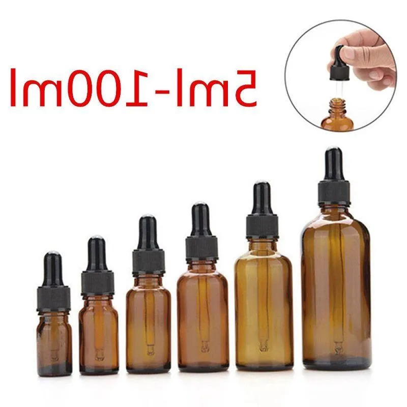 Amber Glass Liquid Reagent Pipette Bottles Eye Dropper Aromatherapy 5ml-100ml Essential Oils Perfumes bottles wholesale free DHL Qgexk