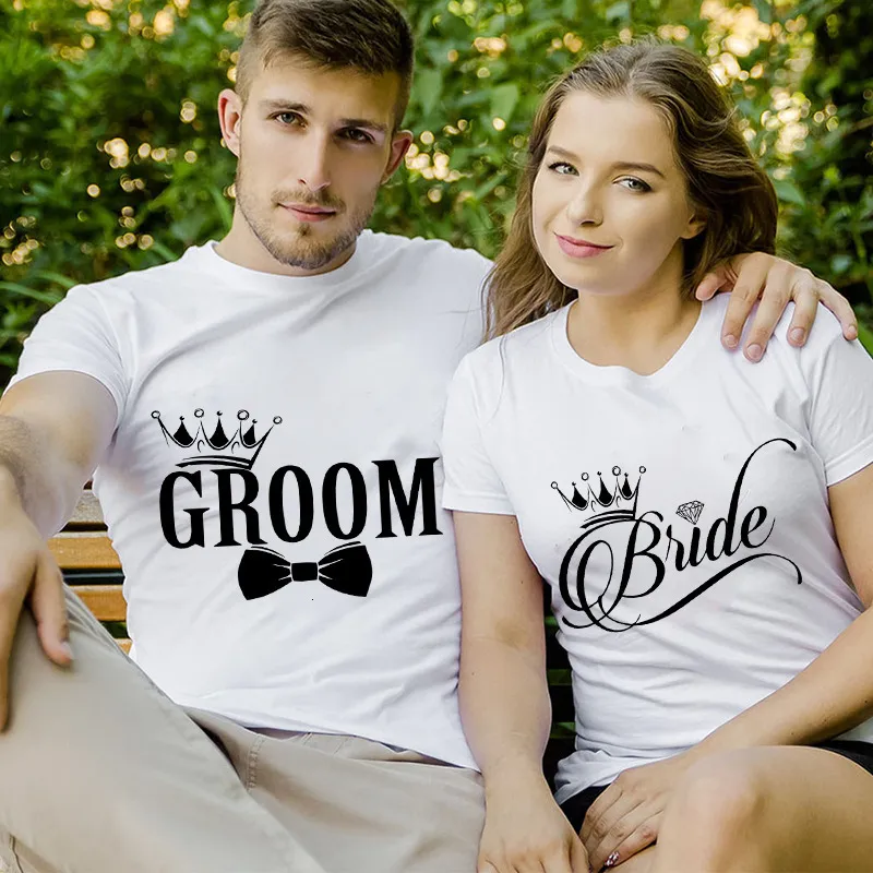 Men's T-Shirts Bride and Groom T-shirts Tops Wedding Party T-shirt Honeymoon Wife and Hubs Tshirt Just Married Matching Couple Tops Tee Shirt 230617