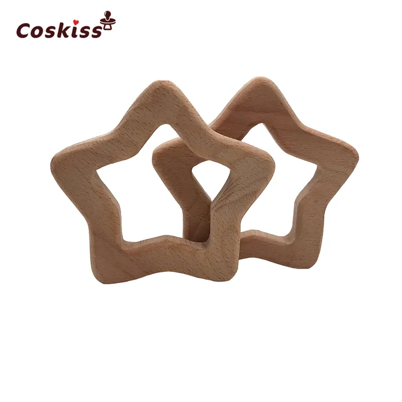 Baby Tanders Toys Cosskiss 10st Handmade Beech Wood Star Teether Baby Toing Toys Diy Crafts Pendant Tuggbara PACIFIER CHEAND ACCIORTORS 230617