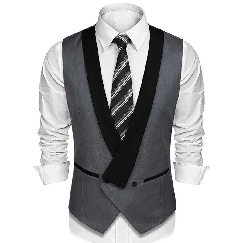 Jackor Double Breasted Slim Fit Vest för män Passar en bit anpassad väst med svart sjal lapel grå gentleman bröllop smoking