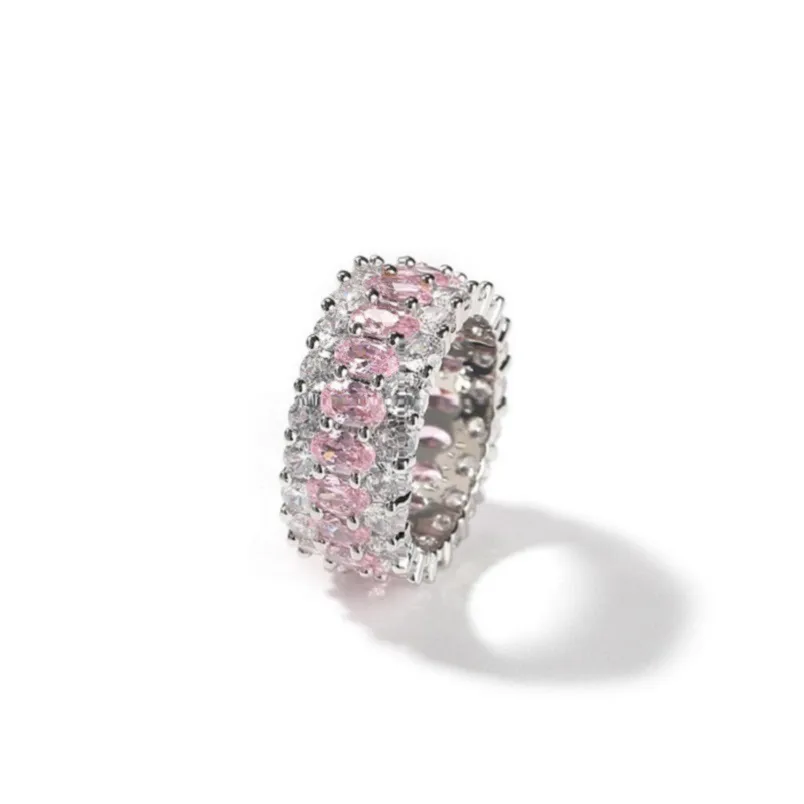 남성 핑크 다이아몬드 반지 여성용 힙합 보석류 실버 결혼 반지를위한 약혼 반지