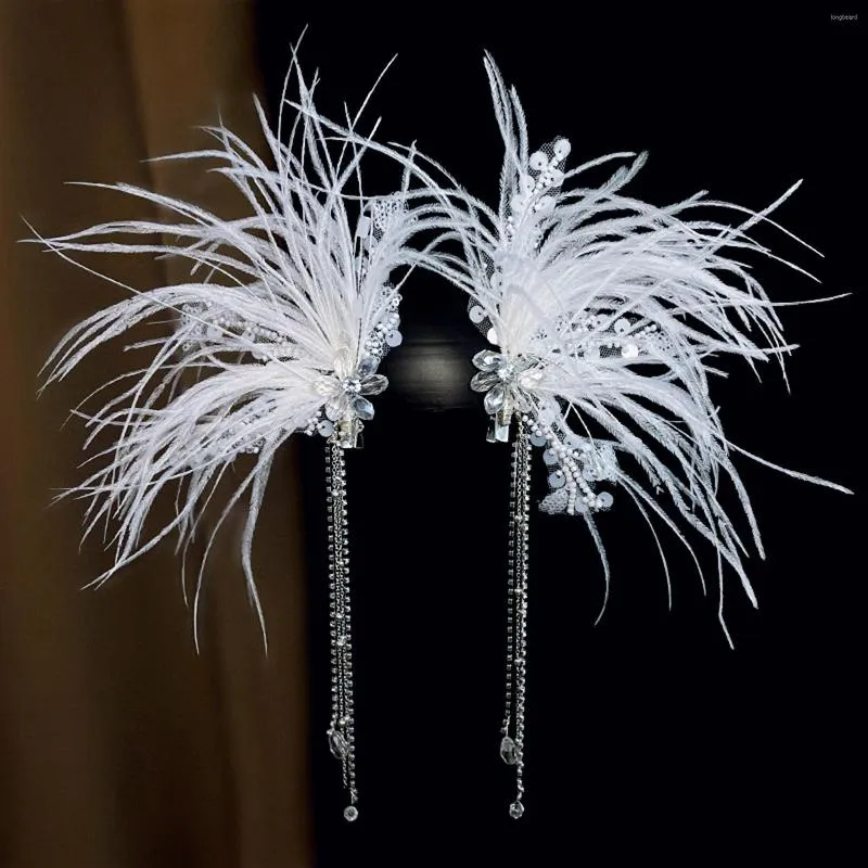 Hair Clips 2pcs Fringed Feather Clip Wedding Accessories For Women Outdoor Show Performances Hairpin Bride Tiaras Jewelry