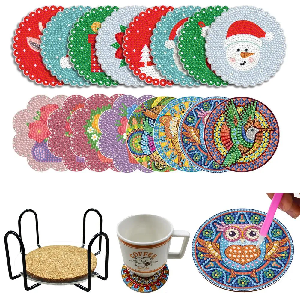 Stitch Diy Diamond Painting Coaster Cup Mat Pad Animal Mandala Diamond Embroidery Round Coasters Table Placemat Home Kitchen Decor