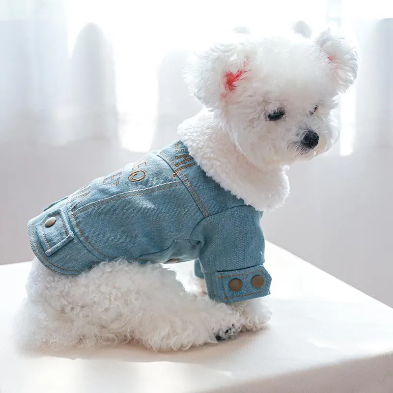 Skor hundkläder för små hundar vinterfleece varm jeansjacka denim kylrock xs hunddräkt