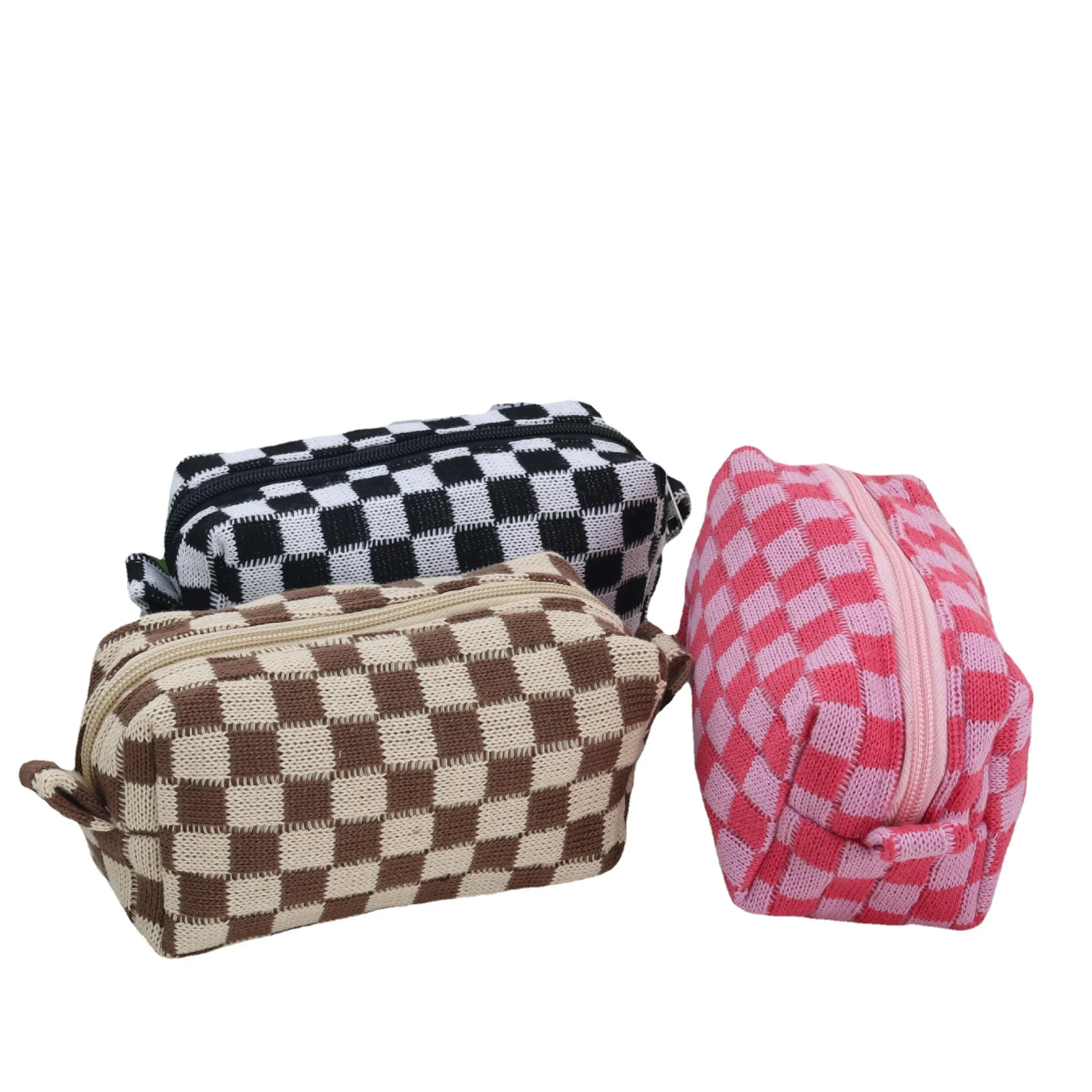 Makeup Bag Checkered Cosmetic Bag Pink Green Makeup Pouch Travel Toalette Bag Organizer Söt makeup Borstar förvaringsväska för kvinnor flickor 1224520