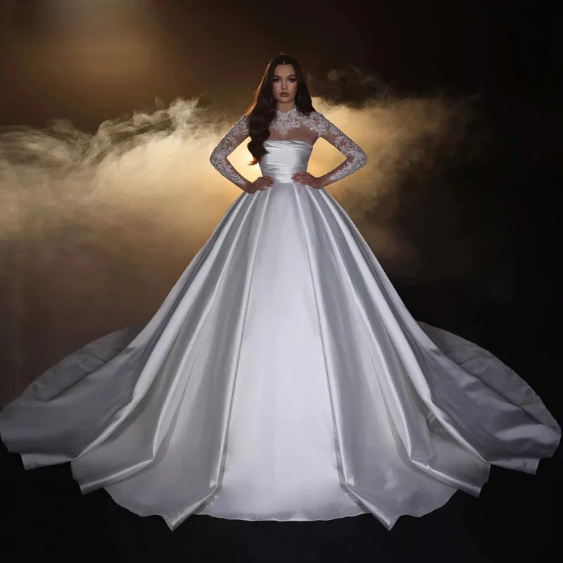 Klasyczne suknie bez ramiączek suknie ślubne z kurtką aplikacje koraliki długie rękawy Księżniczka ślubna suknia ślubna