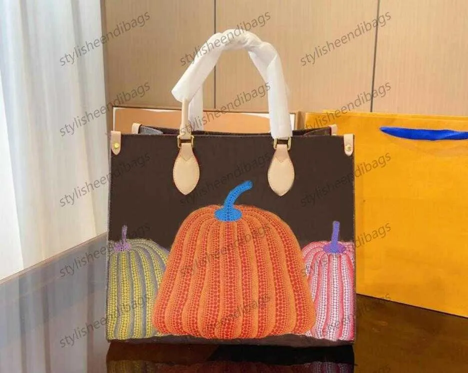 Stylisheendibags Totes Designer Tote Bag Luxury Shoulder Handbag äkta läder Ny stil Pumpkintryck shopping 35 cm mm toppnivå replikation kväll väska