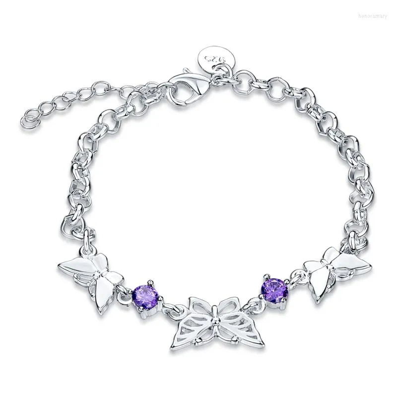 Bracelets porte-bonheur Garilina Charms Argent Couleur Original Papillon Incrusté Violet Cubique Zircone Bracelet Femme Bijoux Grossiste B2044