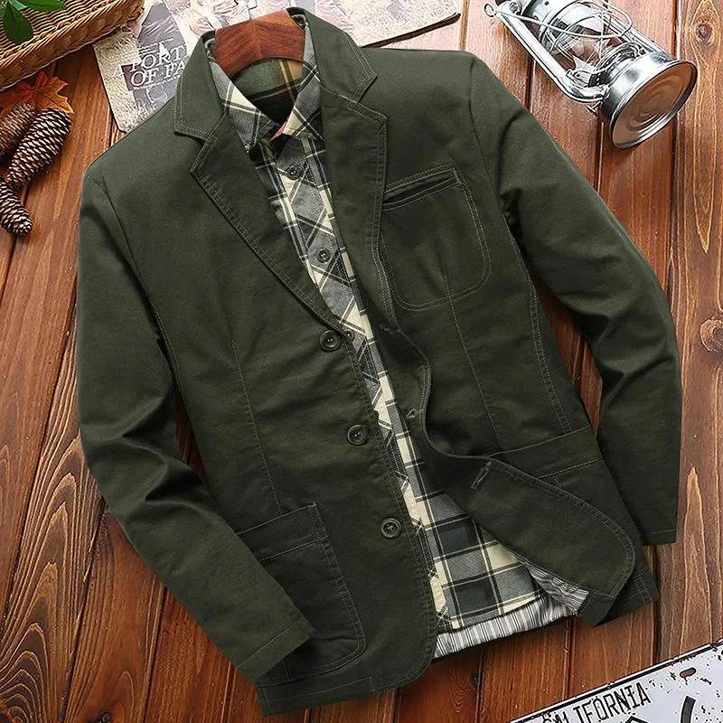 Jaquetas Masculinas Masculinas Algodão Lavado Blazer Casual Exército Militar Jaqueta Blazers Masculino Primavera Outono Terno Casaco Luxo Casaco Masculino