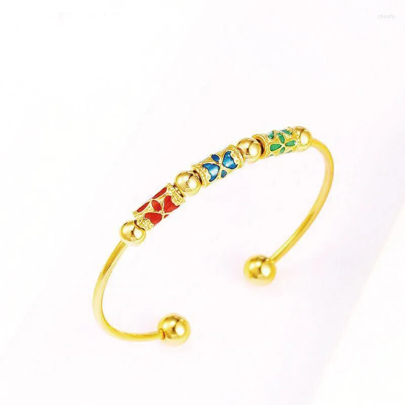 Bracelet MxGxFam goutte à goutte d'huile fleurs colorées bracelets et bracelets (ouverture) pour femmes bijoux de mode 24 K couleur or pur