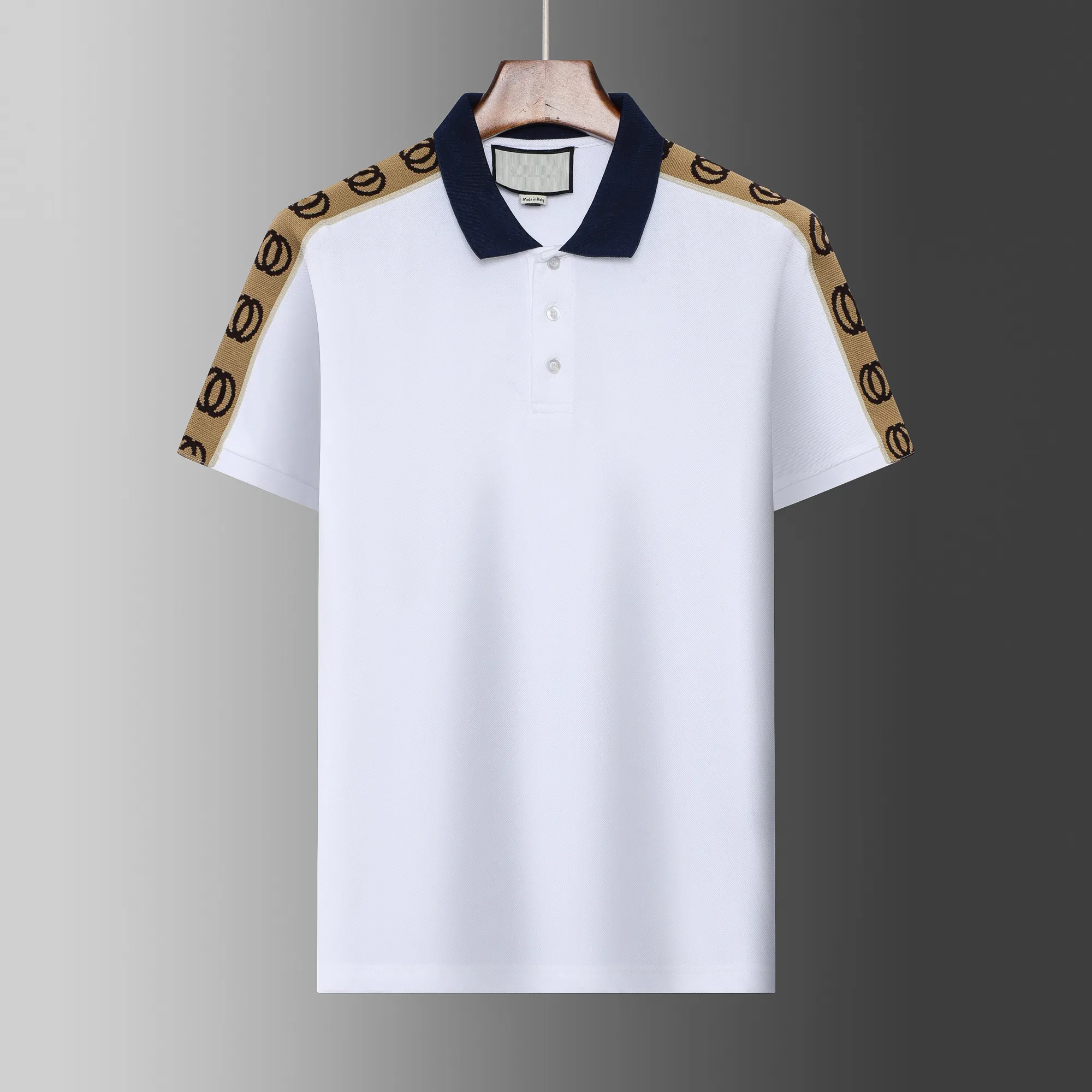 Italien Designer-Poloshirts für Herren, Luxus-Polo-Freizeit-T-Shirt, Schlangen-Bienen-Druck, Stickerei, Multi-Mode, High-Street-Männer, gerippte Ärmel, geteilter Saum, PolosTop