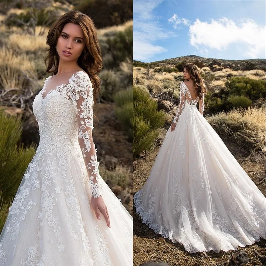 Abiti da sposa principessa in tulle avorio Appliques con strass Scollo a V maniche lunghe Abiti da sposa per Dubai Arabia Saudita Vestido De Novia273s