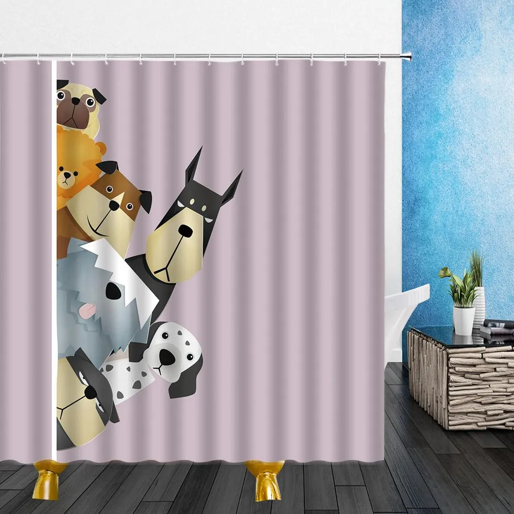 Curtains Lovely Animal Shower Curtains Cartoons Funny Interesting Cat Dog 3D Print Pattern Waterproof Cloth Bathroom Decor Curtain Set