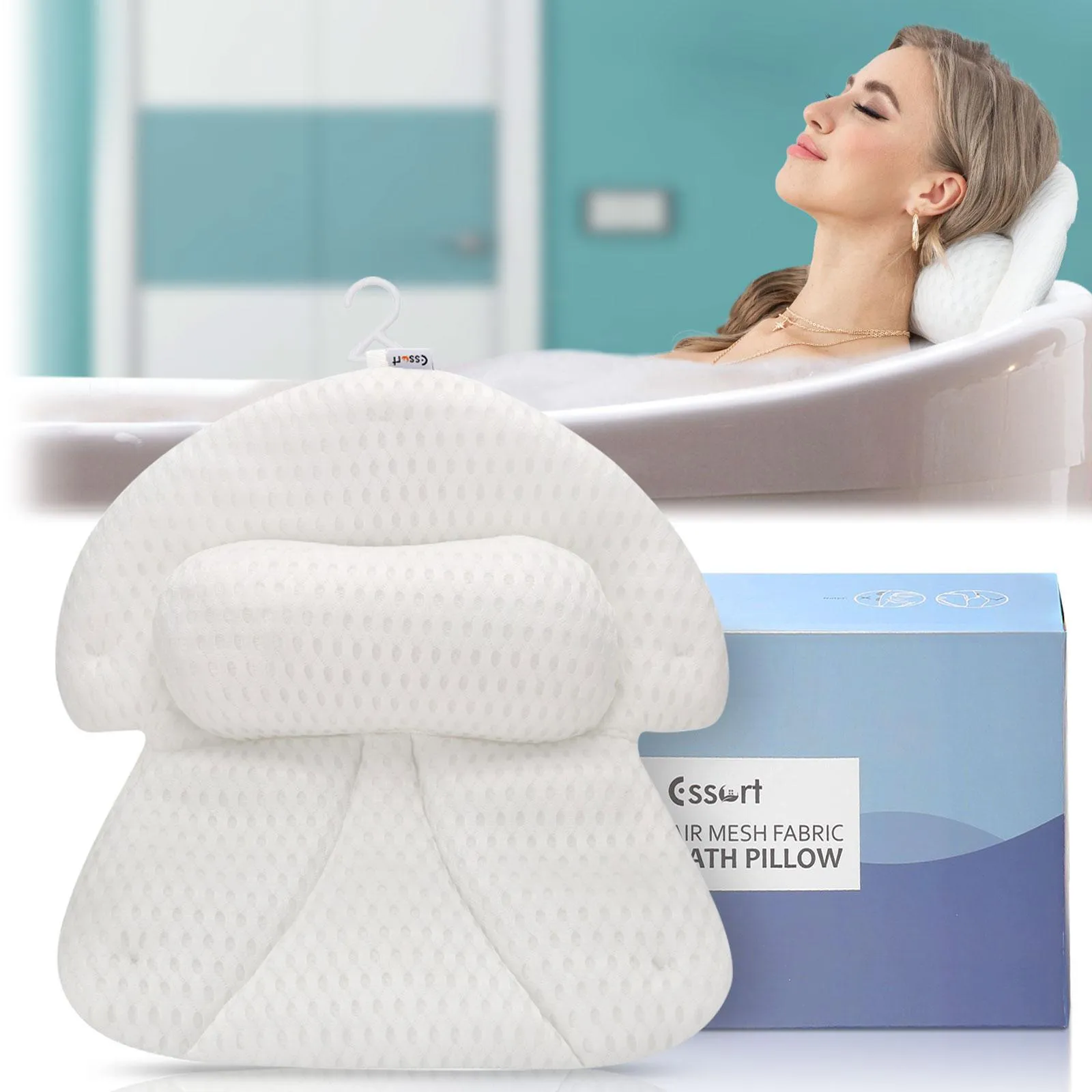 枕4Dバスタブ枕ノンスリップ吸引カップスパヘッドネックレストコンフォートクッション吸引カップと清掃が簡単なバスルームアクセサリー