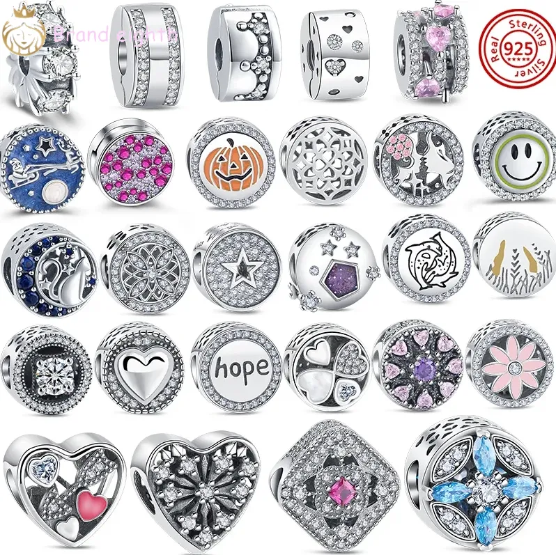 Pandora Charms için Gümüş Boncuklar Bilezik Yuvarlak Kalp Charmes Ciondoli DIY Fine