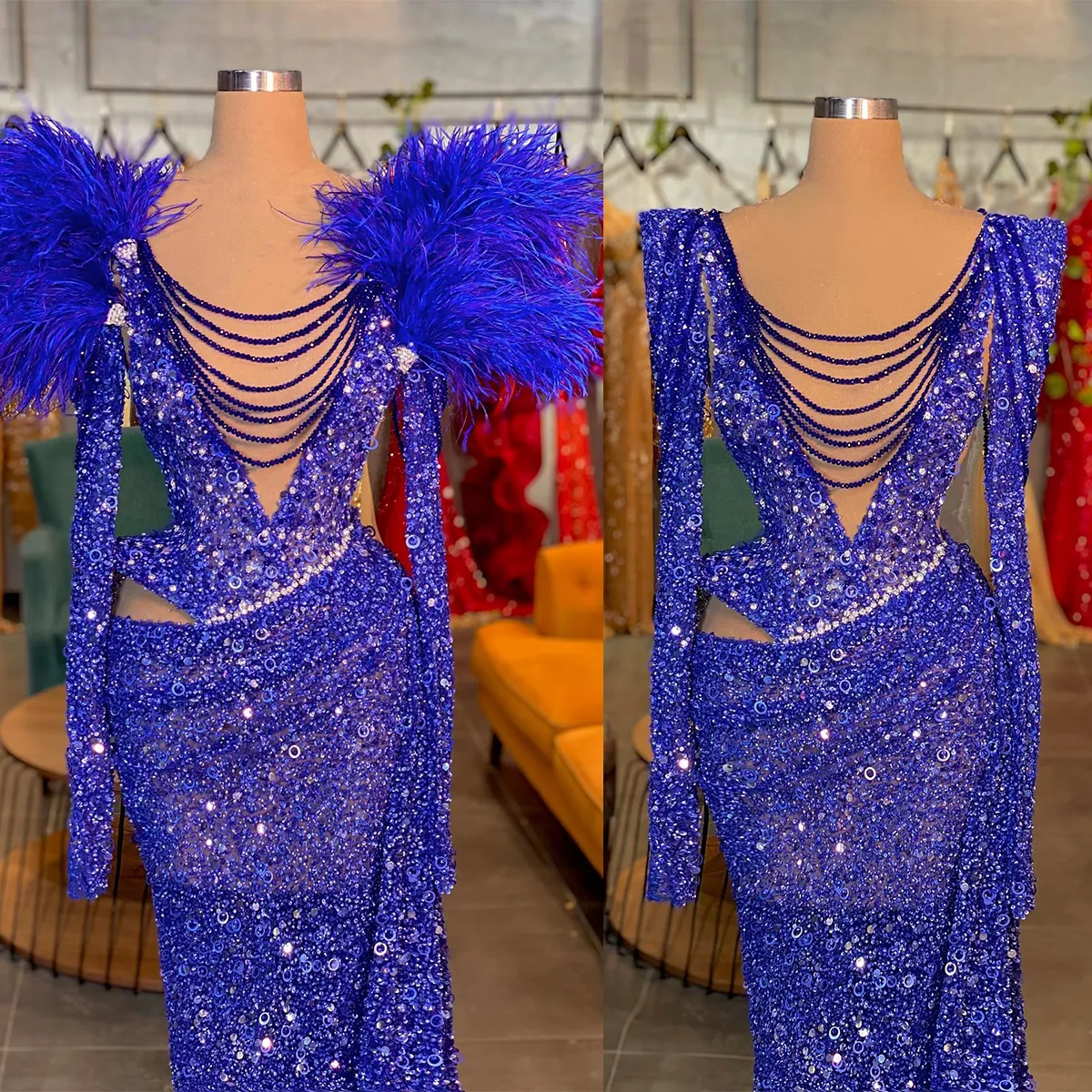 Mermaid Long Velvet Dresses with Beauta Neckline Papaya Plus Size