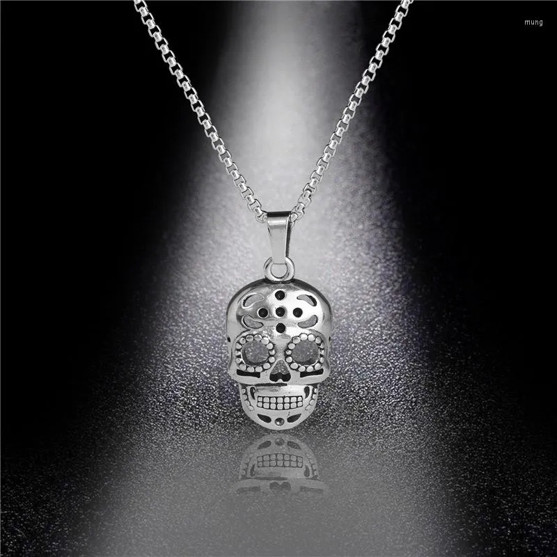 Pendant Necklaces Street Fashion Jewelry Punk Stainless Steel Skull Necklace Retro Silver Color Skeleton For Men Women Wholesale