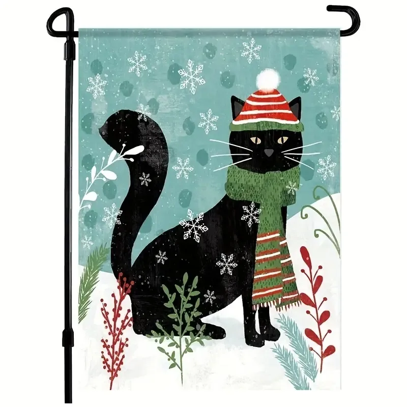 1PC, Winter Cat Garden Flag - dwustronna świąteczna flaga ogrodu 12x18, Cat Holiday Winter Flagi na zewnątrz, premium powitalne flagę ogrodowe na podwórko, ganek, trawnik,