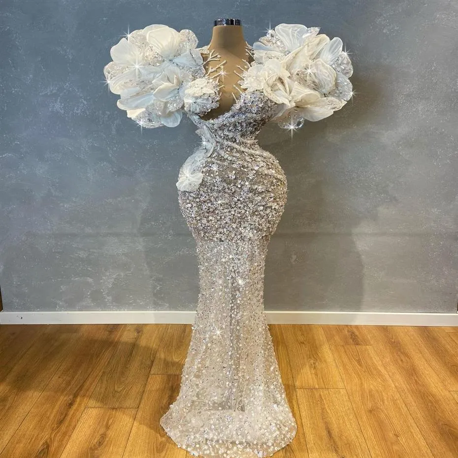 2021 Plus La Taille Arabe Aso Ebi Élégant Luxueux Sirène Robe De Mariée Cristaux Perlés Dentelle Sheer Cou Robes De Mariée Robes ZJ224241R