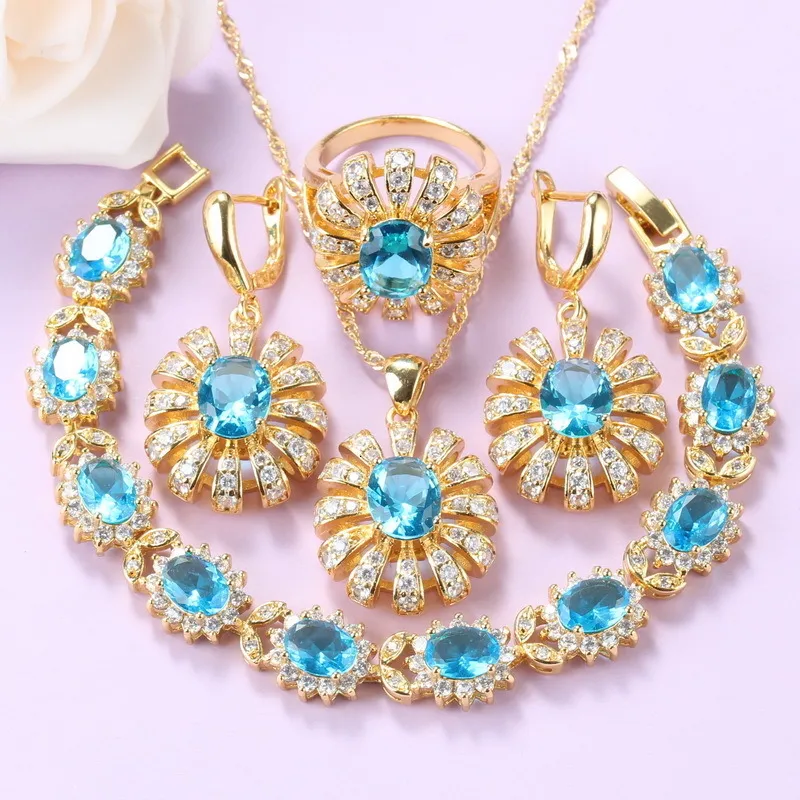 Pins Brooches Young Women Girl Fashion Costume Big Jewelry Sets Gold Color Flower Shape Earrings And Necklace Bracelet Ring 7 Color 230619