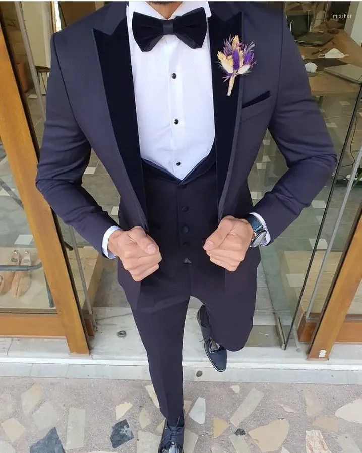 Erkekler (ceket pantolon yeleği) lacivert pantolon yelek giymek smokin giymek 3 adet düğün damat insanı erkek için resmi iş takım elbise
