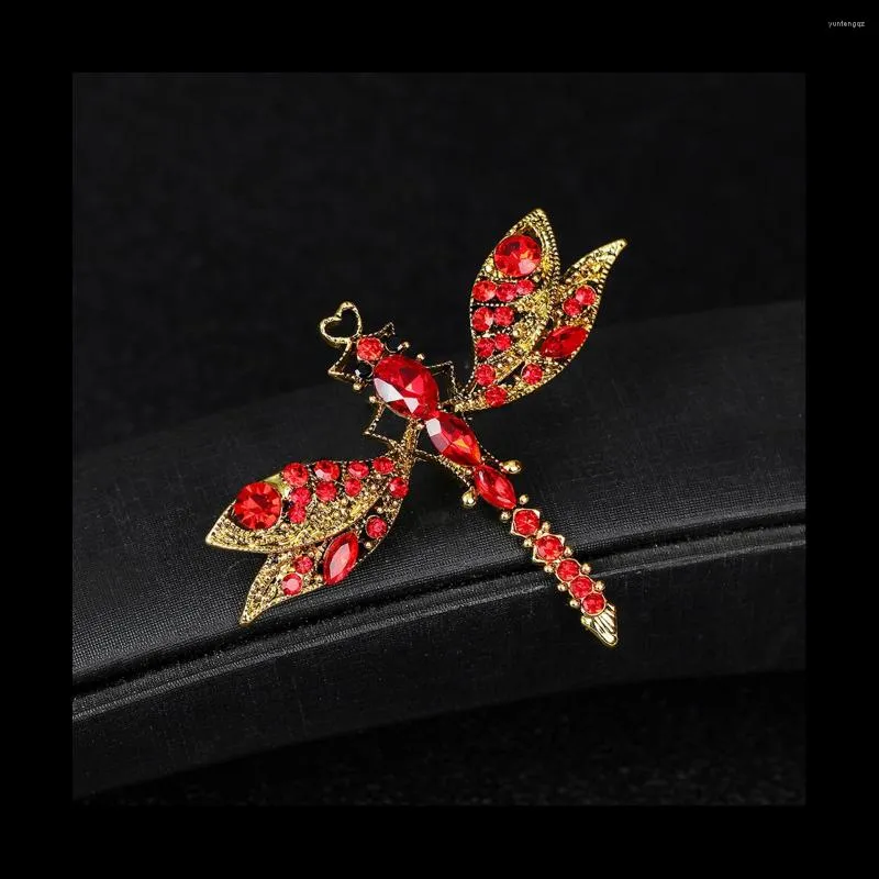 Bolsas para joias broche de cristal libélula alfinete vintage strass para festa feminina presente de casamento vermelho