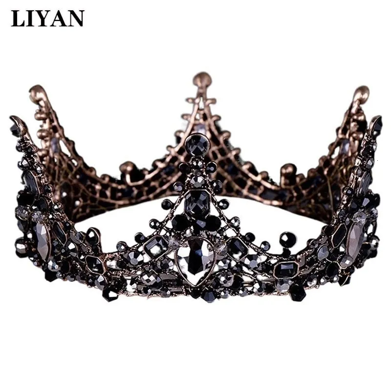 Saç klipleri barrettes lian vintage barok siyah taç gotik tiaras taçlar kristal gelin kraliçesi başlık takı düğün aksesuarları 230619