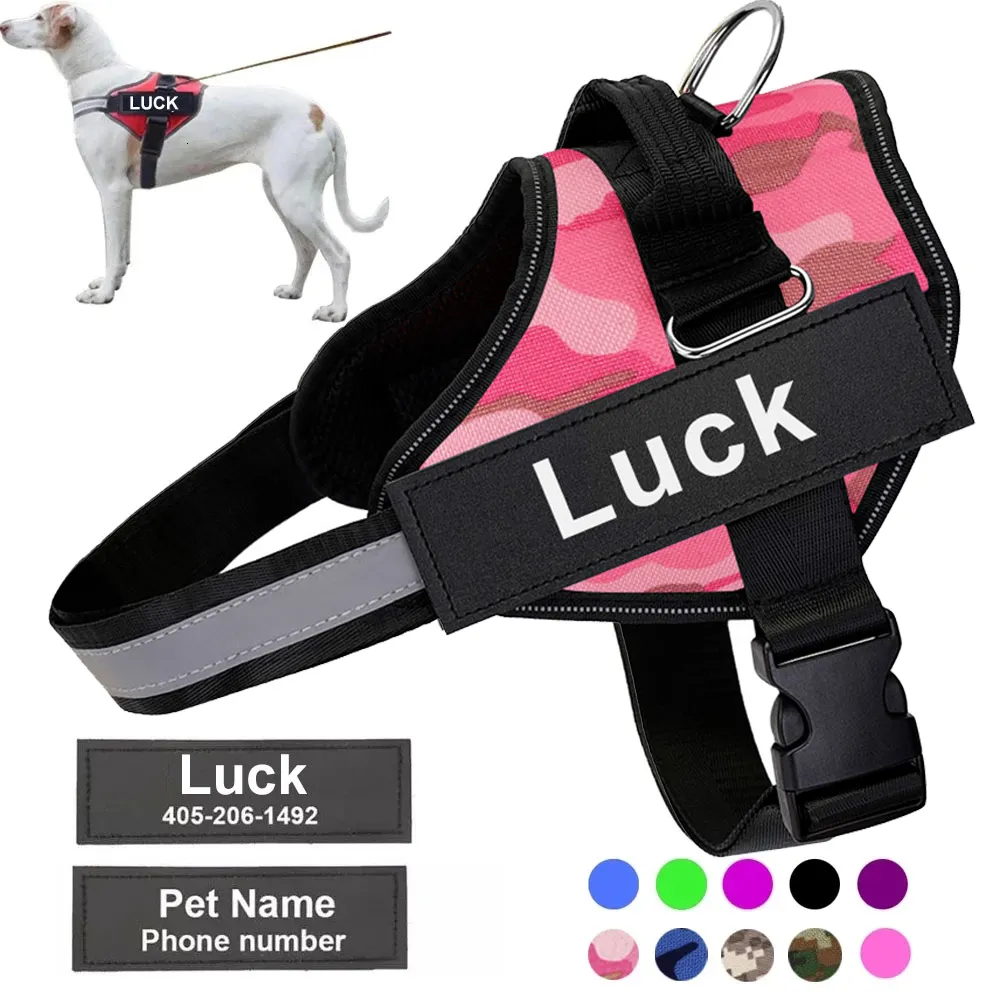 Colliers pour chiens Laisses Harnais personnalisé Gilet réglable réfléchissant pour petit grand avec patch personnalisé Fournitures de formation pour chiens 230619