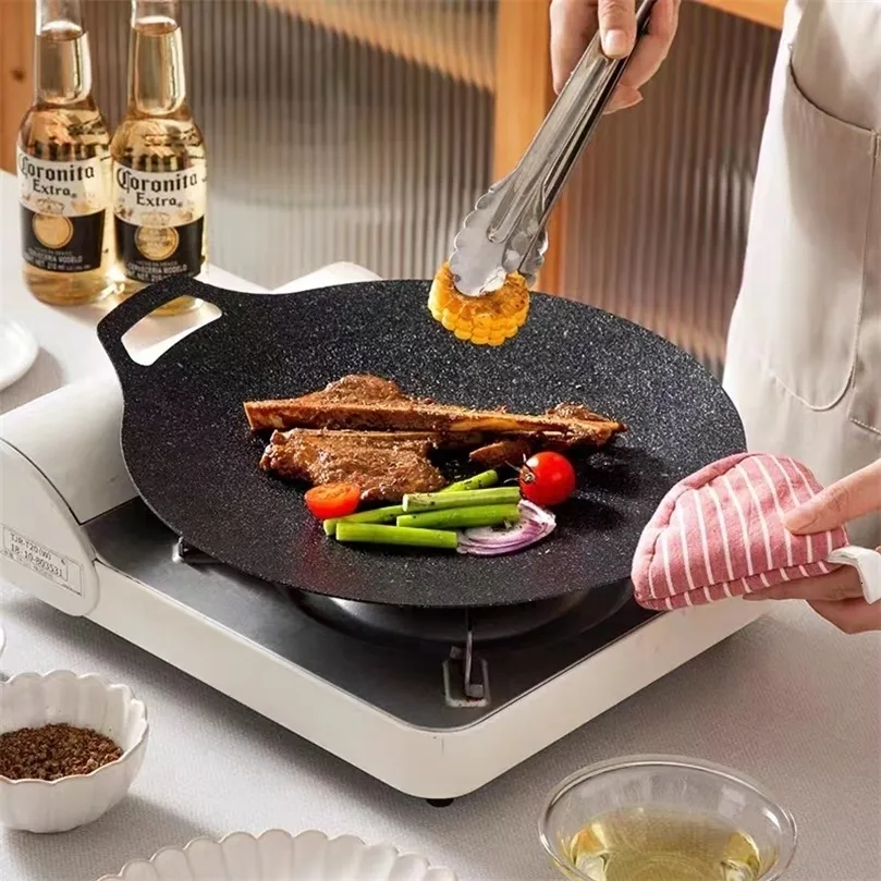 BBQ Tools Accessories Korean BBQ Grill Non-Stick Pan Circular Size Maifan Stone Cooker Tray BBQ Assesories kan användas utomhus grill 230617