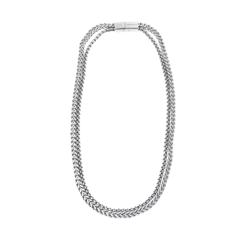 Mens Japanese Double Layer Magnetic Buckle Silver Necklace