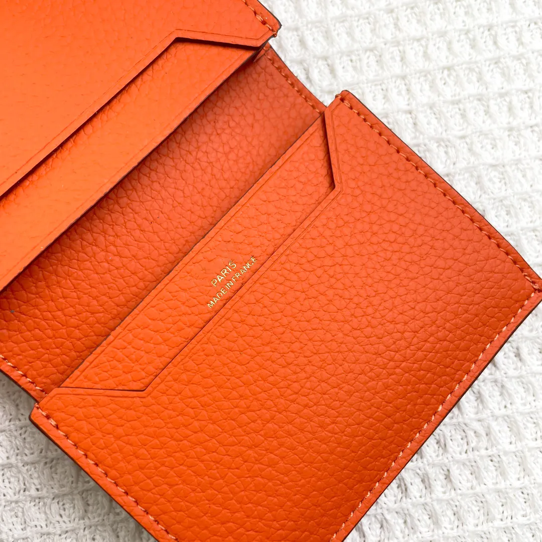 Top Original Leather Designer Card Holder Fashionable Passport Cover with Card Holder Orange Leather Wallet for Women and Men Lady card bags Purse Case with Gift Box