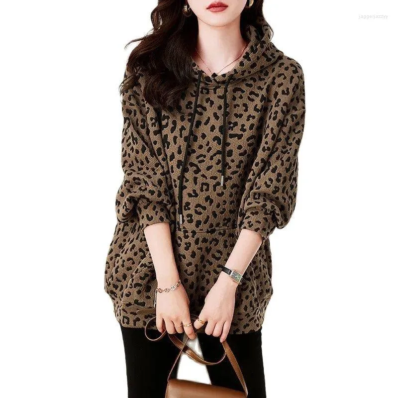 Women's Hoodies Leopard Print Hooded Hoodie Pullover Fashion Ladies Spring Autumn Coat Loose Casual Women's Jacket Female Overcoat Tops