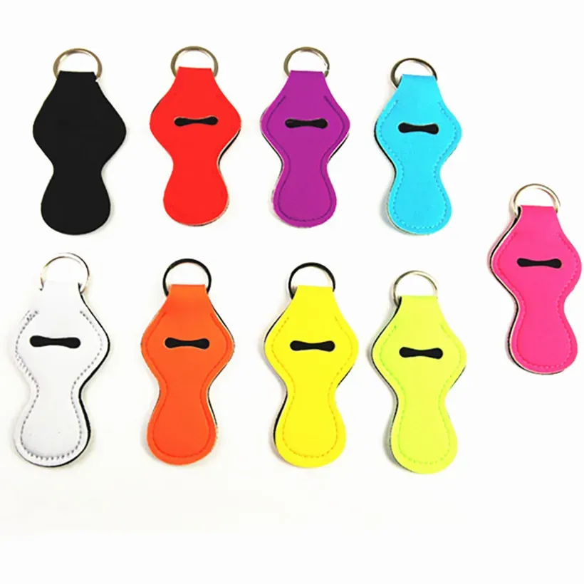 Solid Color Neoprene Chapstick Holder With Key Ring Fashion Colorful Keychain Lip Holder Lipstick Sleeve Party Festival Favor