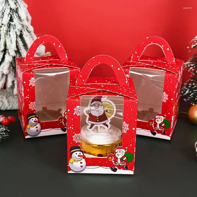 Geschenkverpakking 4 stks Kerst Cupcake Doos Cup Cake Koekjes Verpakking Presenteert Sneeuwman Kerstman Festival Party Gebak