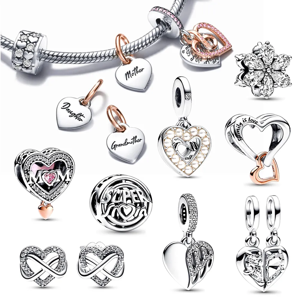 925 Sterling Silver Dzień Matki Biżuteria Charms Koralik Fit Pandora Charms Srebro 925 Oryginalna bransoletka Pandora Urok dla kobiet Prezent