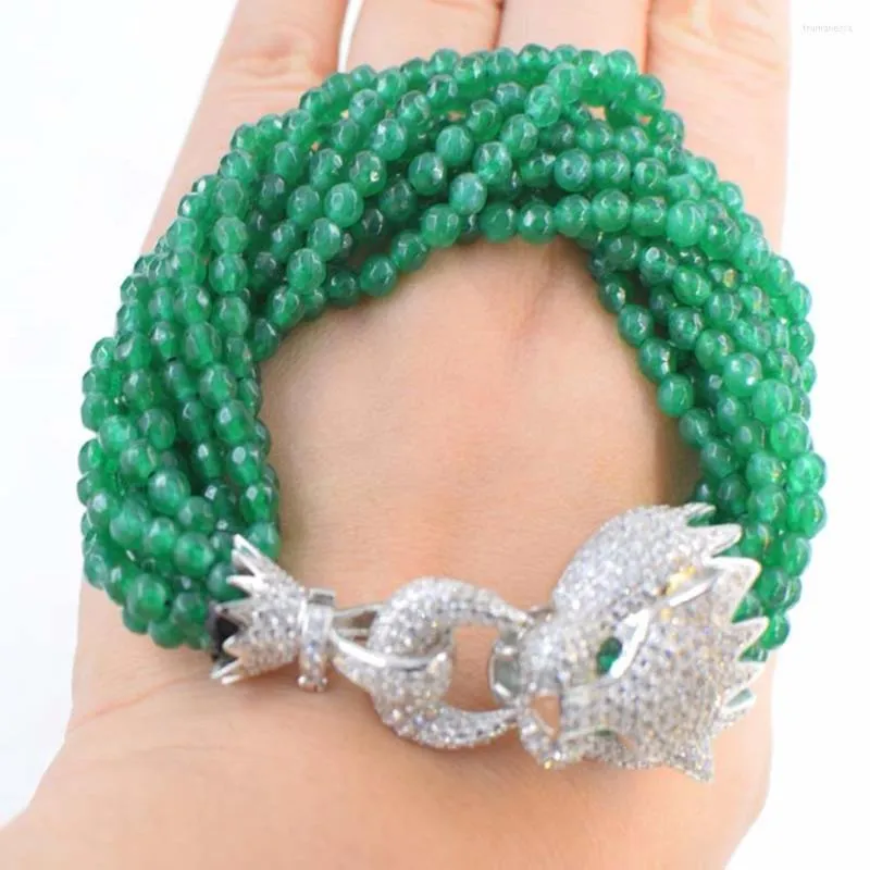 Brazalete hecho a mano 10 hilos pulsera anudada 4mm verde facetado Jade 20-25cm para mujer joyería regalo de moda