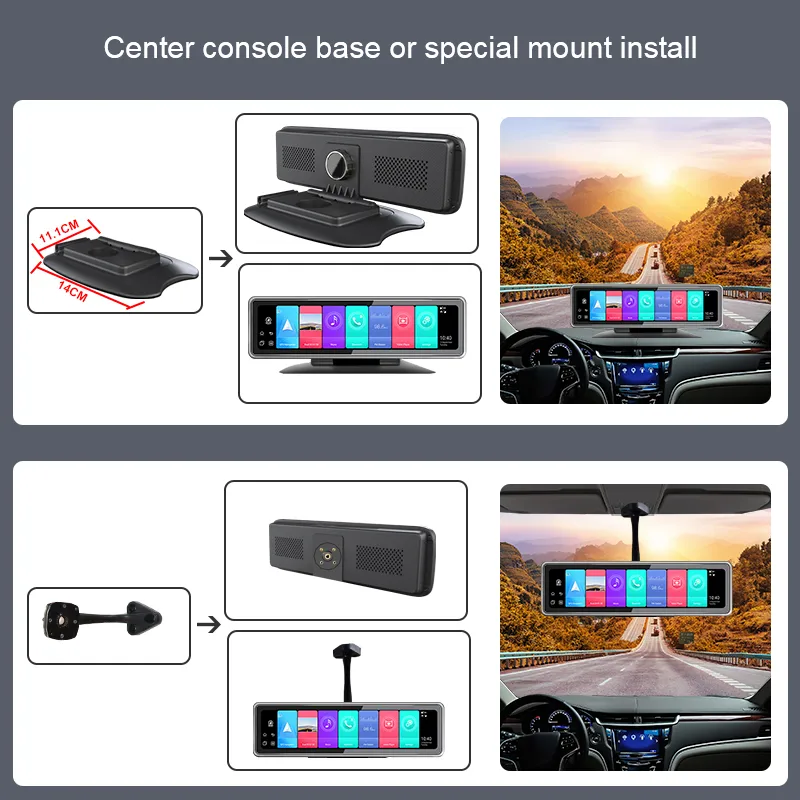 10 Full touch screen dash cams Android rearview mirror 4 cameras Panoramic  DVR