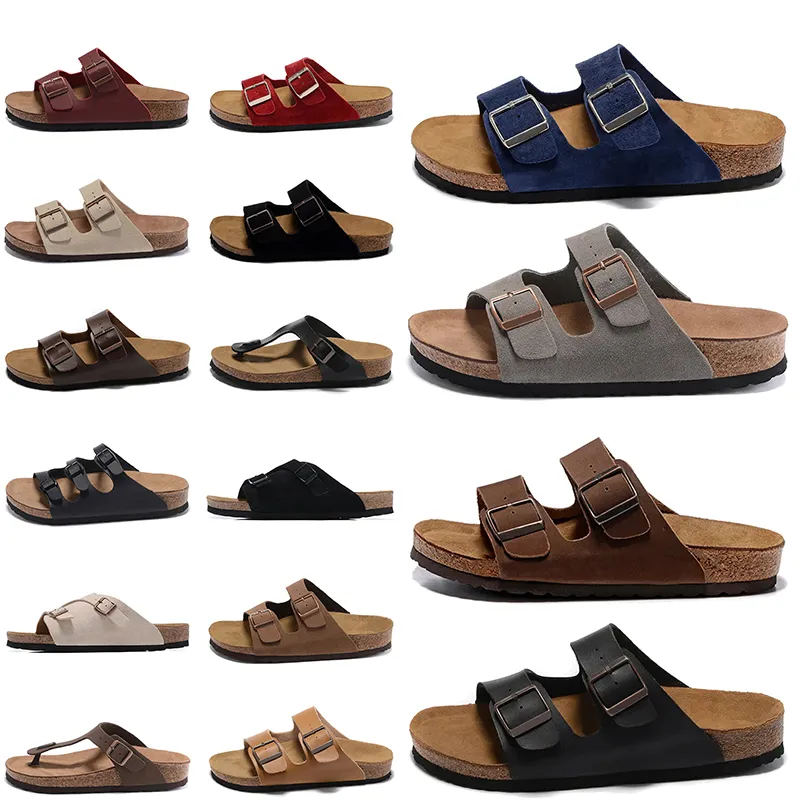 Moda 2023 BIRKENS TOCK Boston Tamancos Sandálias Designer Chinelos Clog Luxo Verão Mocassins De Couro Ao Ar Livre Sliders Fivela Correia Cortiça Camurça Sandália Flat Slides