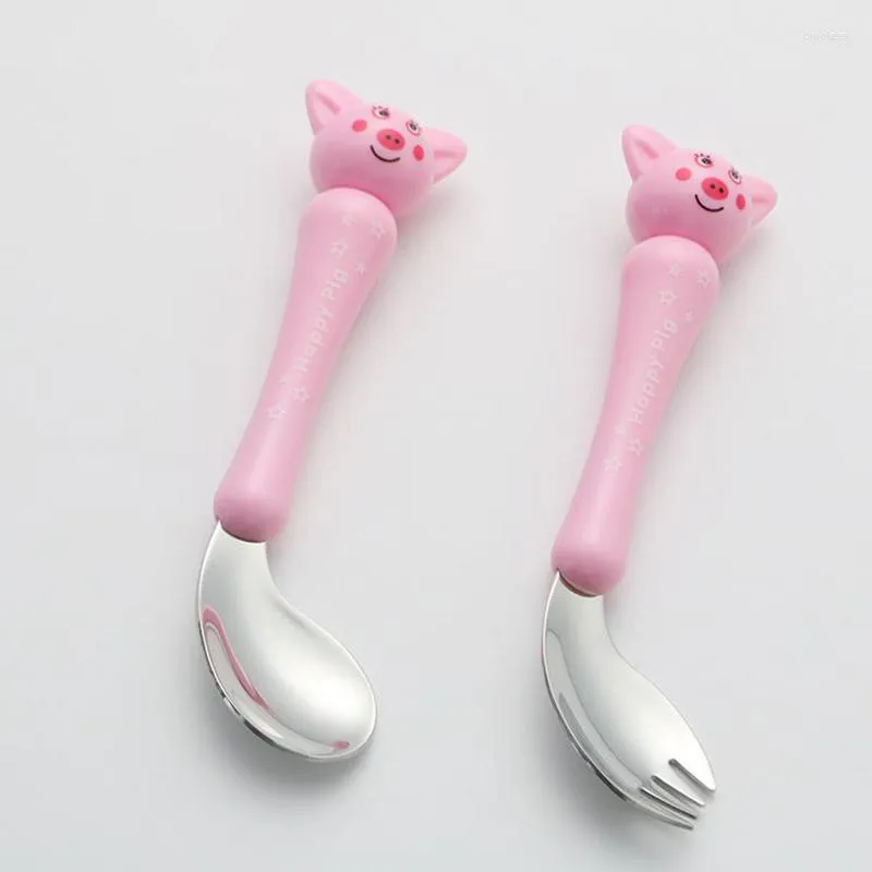 Dinnerware Sets Cute Plastic Handle Baby Cutlery 304 Stainless Steel Children Tableware Set