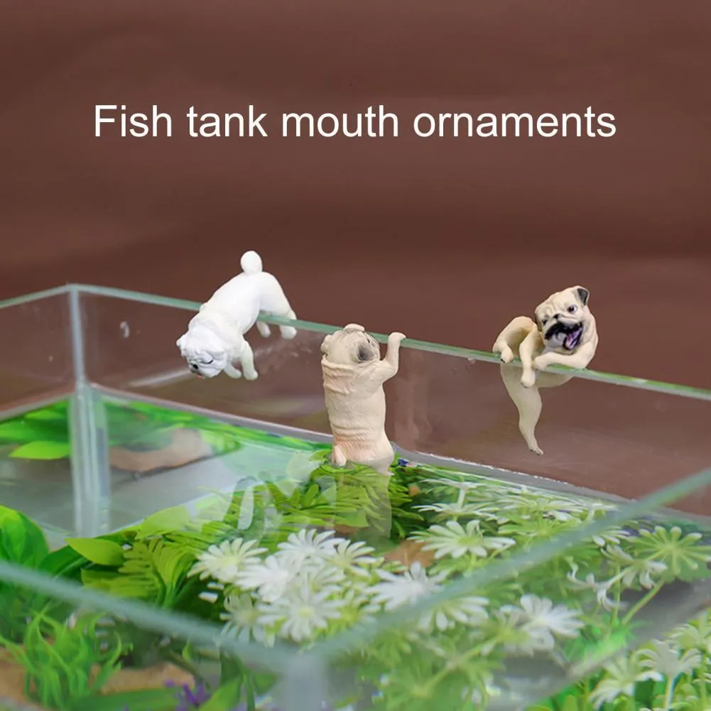 Decorações ornamento para tanque de peixes pingente de aquário realista durável resina desenho animado cachorro pug decoração para casa 230619