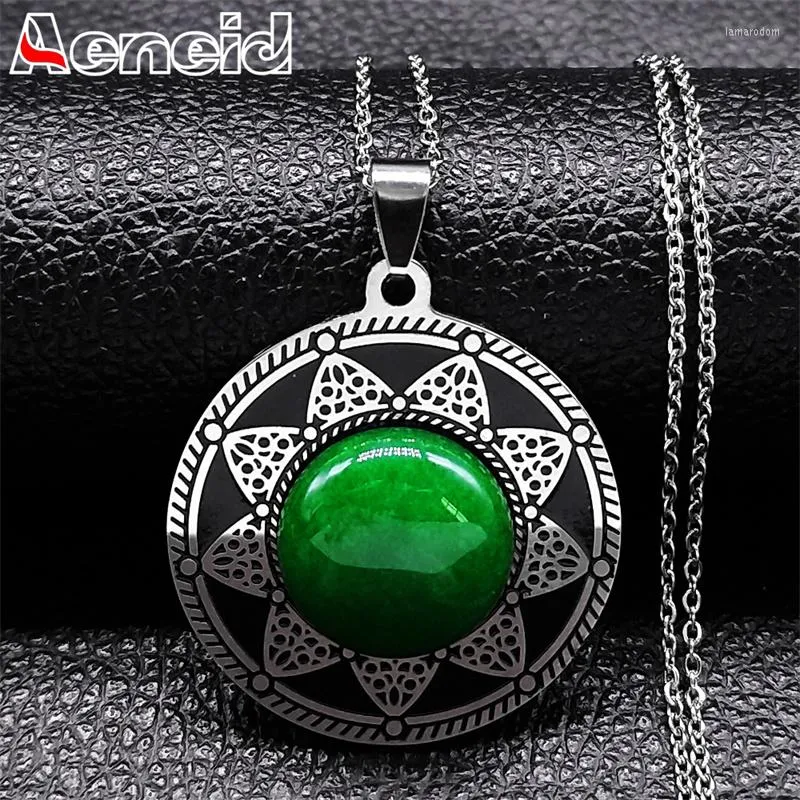 Pendant Necklaces Antique Vintage Flower Necklace For Women Stainless Steel Natural Quartz Stone Fashion Reiki Healing Jewelry