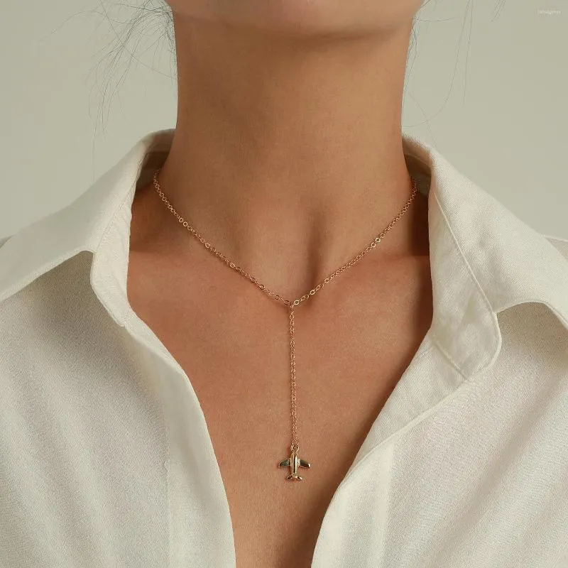 Hanger Kettingen Mode Kwastje Vliegtuig Ketting Vrouwen Persoonlijkheid Eenvoudige Goud Kleur Korte Sleutelbeen Choker Sieraden