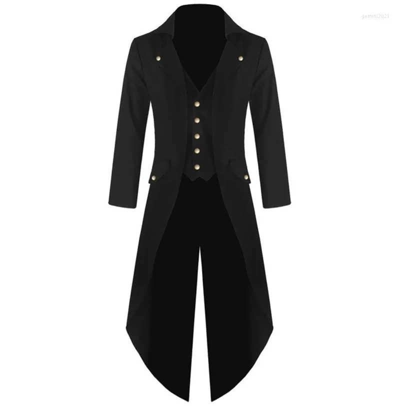 Hommes Vestes Hommes Costume Victorien Noir Smoking Mode Frac Gothique Steampunk Trench Veste Manteau Robe Tenue Queue D'aronde Uniforme Pour