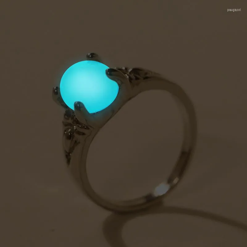 Cluster Ringe Mode Glow In The Dark Edelstahl Geschenke Leuchtende Stein Finger Frauen Fluoreszierende Leuchtende Ring Männer Charme Schmuck