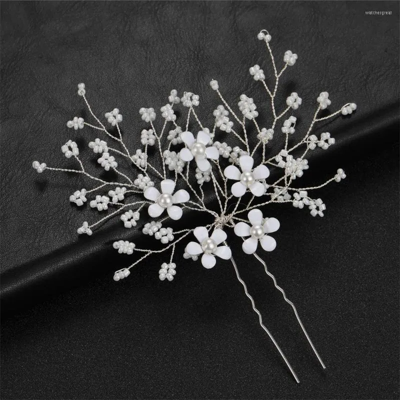 Hair Clips Hairpins U-shaped White Flower Headwear Style Alloy Wedding Bridal Accessories Piece Pins Hypoallergenic