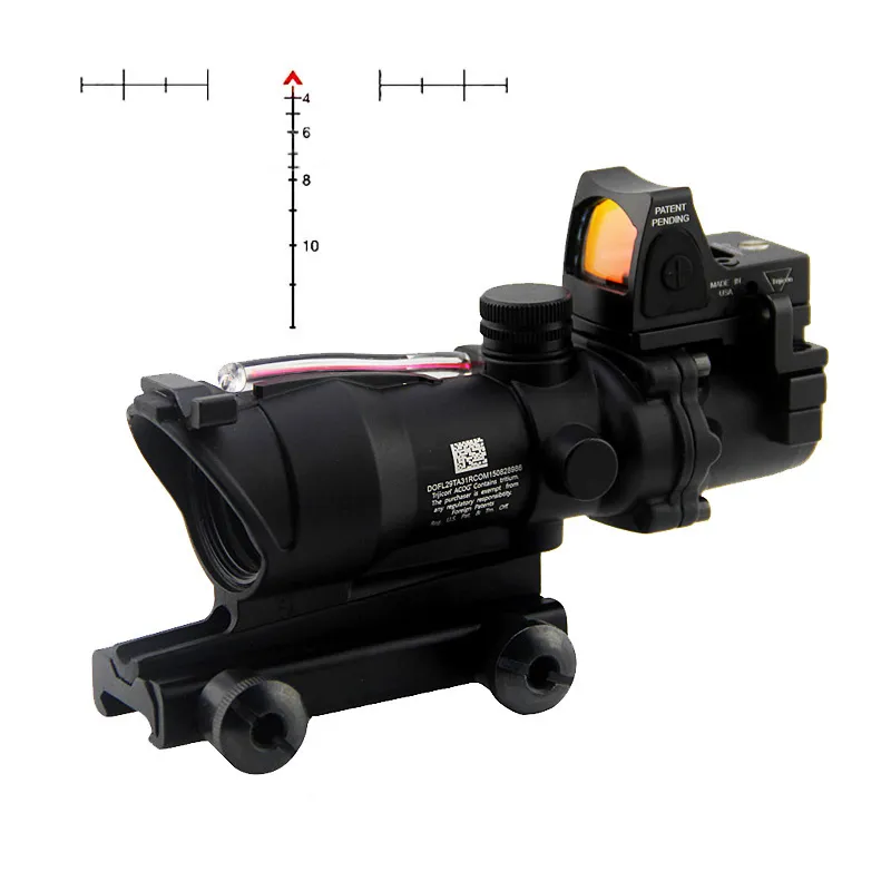 ACOG 4x32 Fiberkälla Räckvidd Röd upplyst fiberoptik Chevron Glass Etched Reticle med RMR Micro Red Dot Sight